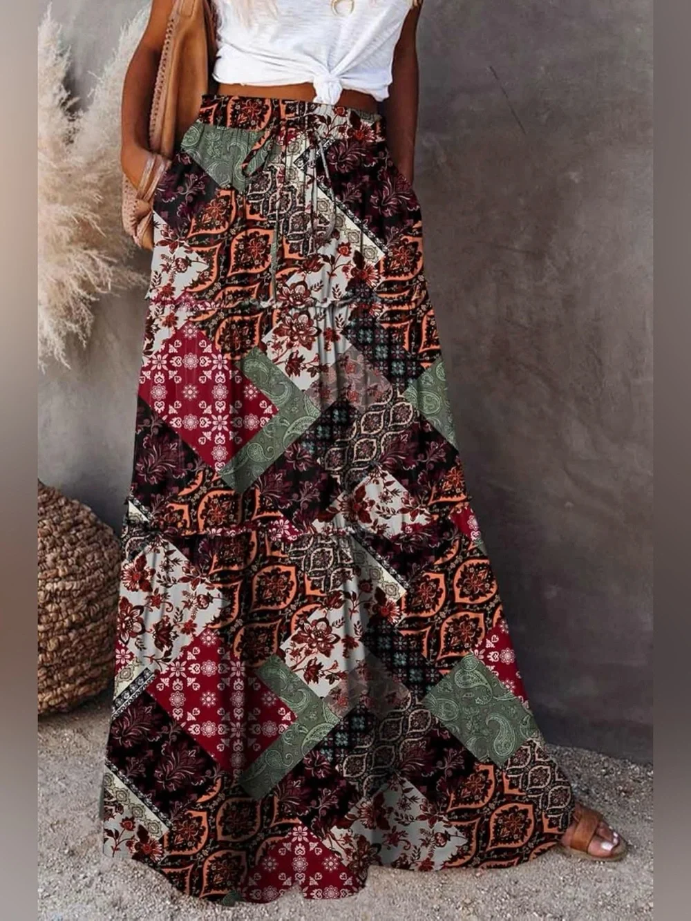 Bohemian Patchwork Maxi Skirt — Multi-Color